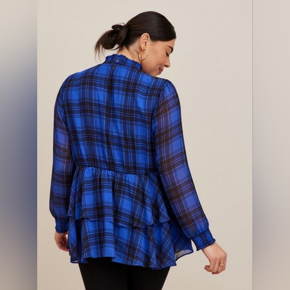 Torrid Crinkle Chiffon Smock Neck Ruffle Tiered Top - Picture 2 of 5